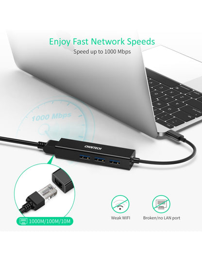 HUB USB-C con 3 puertos USB y un adaptador para Ethernet