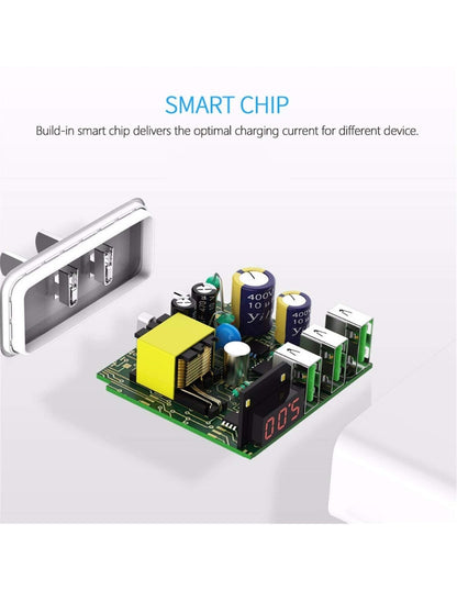Cargador de Pared USB Triple con Carga Rapida PD Negro