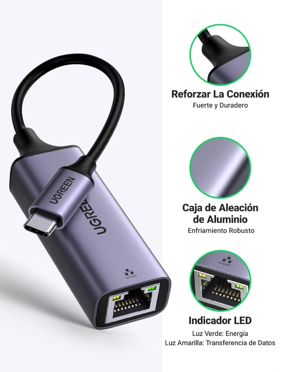 UGREEN Adaptador USB C a Ethernet, Gigabit 1000Mbps
