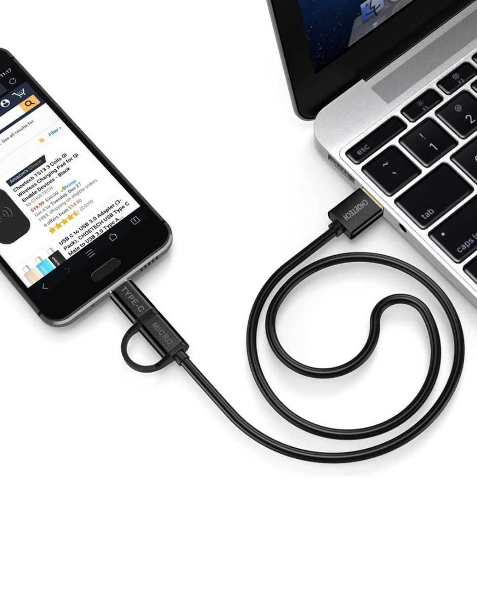 Cable 2 en 1 USB a USB-C/Micro Negro 1.2m