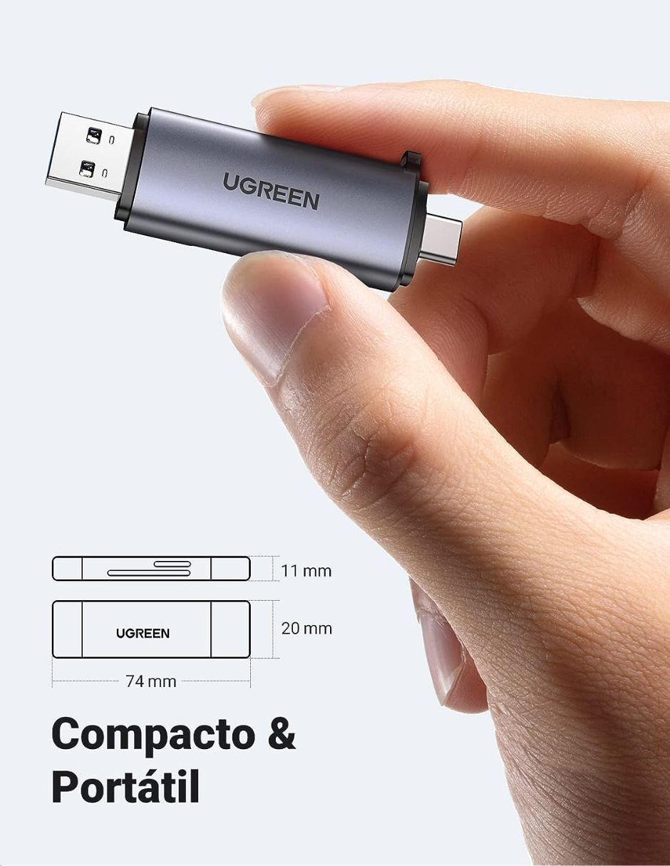 UGREEN Lector de Tarjeta USB C a USB-A OTG 5Gbps Gris
