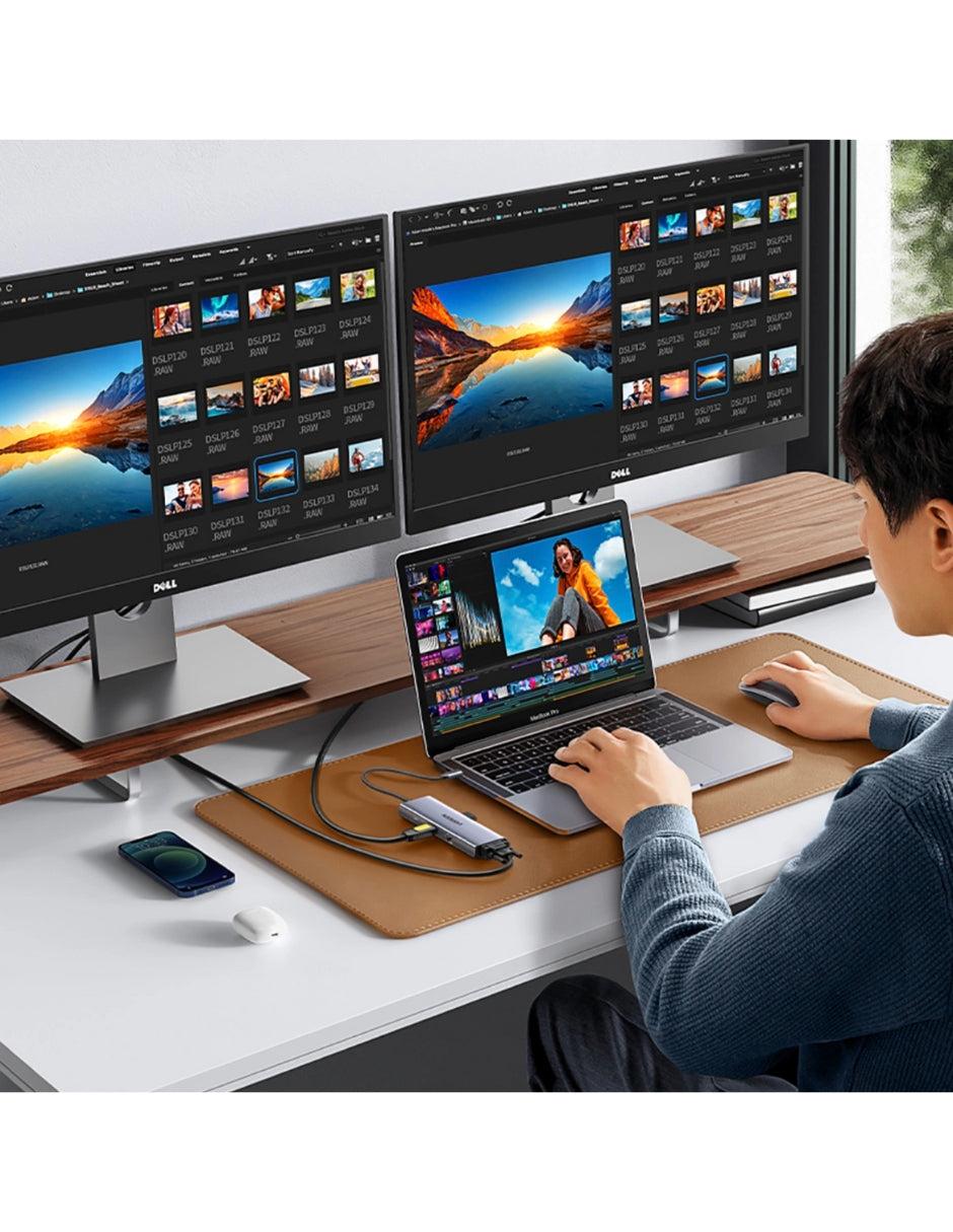 HUB 9 en 1 UGREEN 3 USB-A, 1 USB-C, 1 HDMI 4K/60hz, SD/TFT, Ethernet y VGA