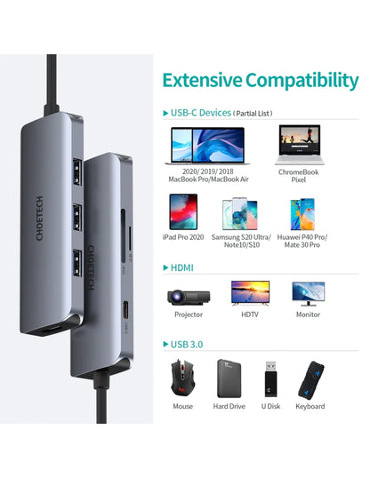 HUB 7 en 1 Adaptador Tipo C a HDMI Negro