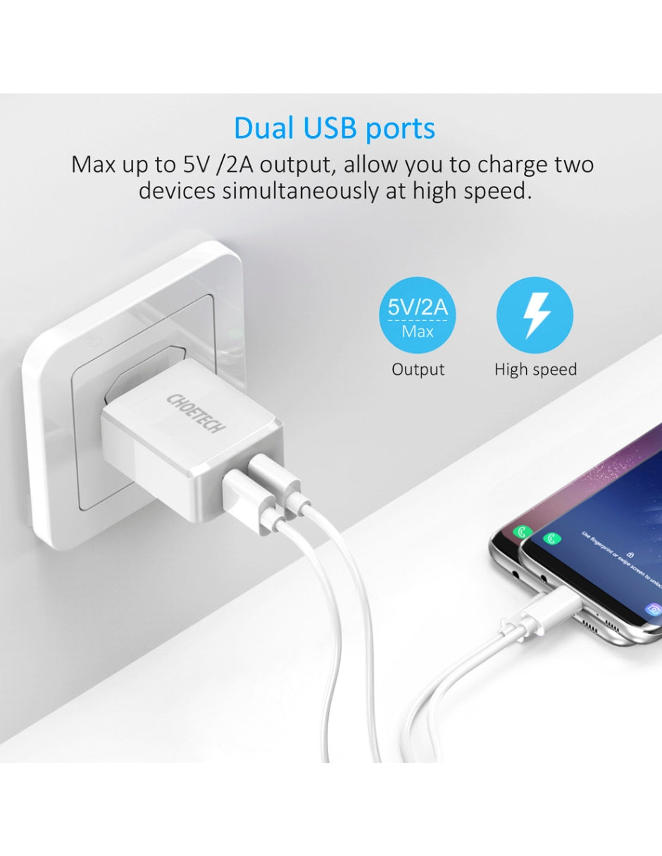 Cargador de Pared Dual USB Carga Rápida