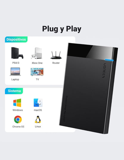 UGREEN Carcasa para Disco Duro USB 3.0 con UASP 2.5'' Negro