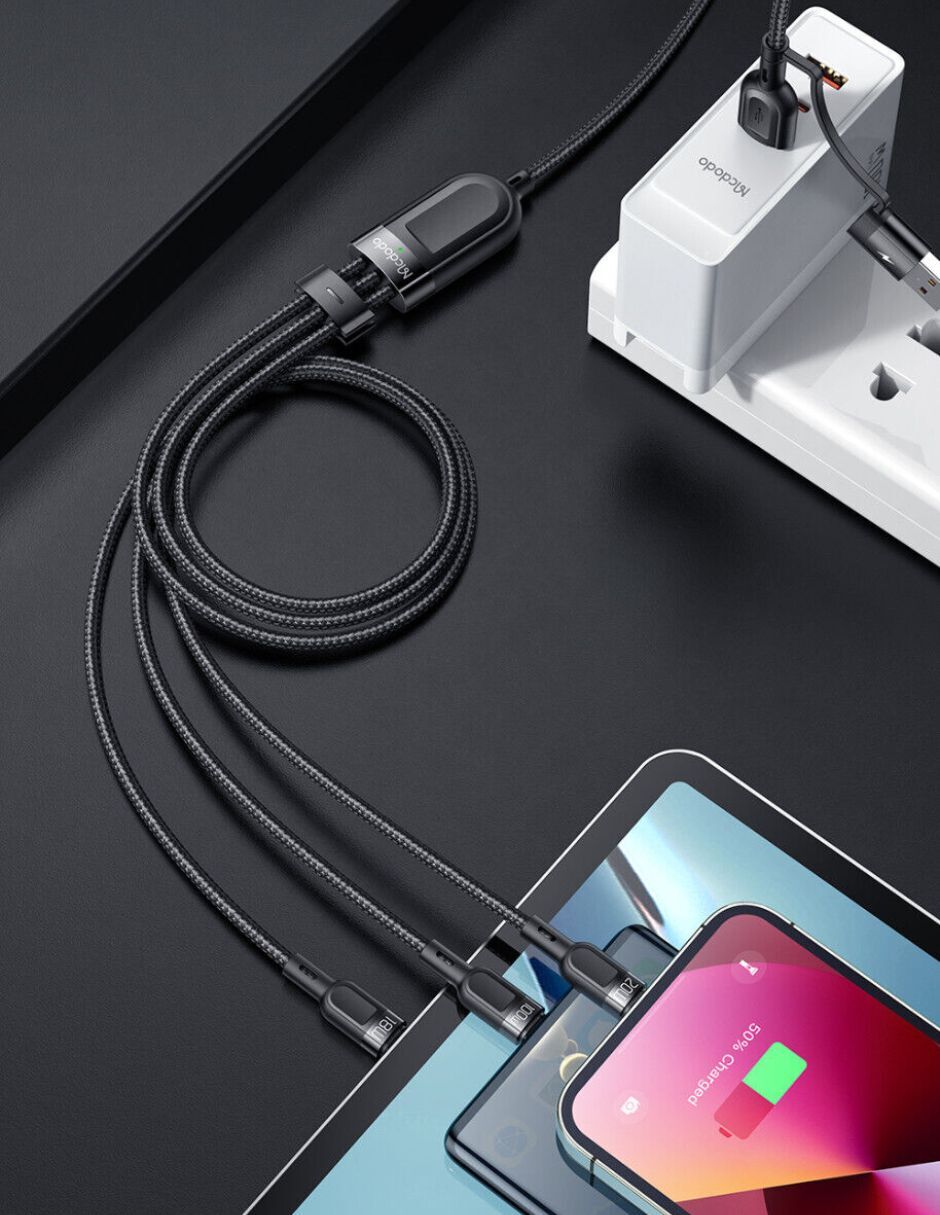 Cable de carga 3en2 Multi USB carga rápida 100W Máx. PD 6A
