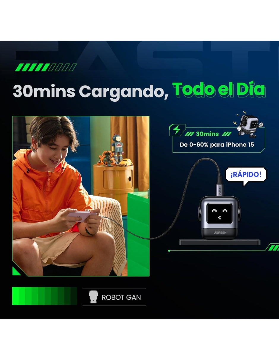 Cargador UGREEN Nexode 65W Tipo C Carga Rápida GaNRobot