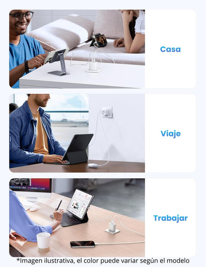 Cargador 2 en 1 Ugreen Carga Rápida 20W Negro 1 USB C, 1 USB A