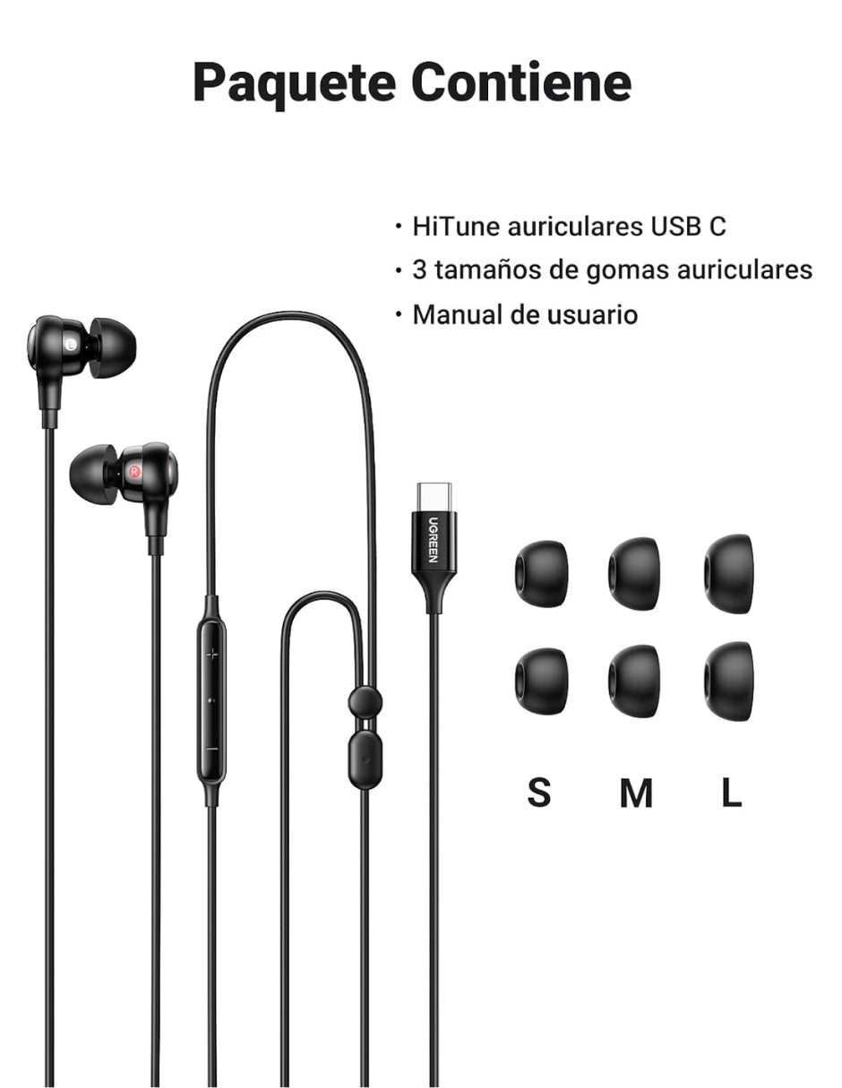 UGREEN Audifonos Tipo C con Manos Libres con Cancelación de Ruido