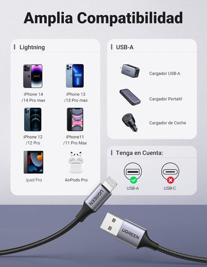 UGREEN Cable USB-A a Lightning  MFI 1m Negro