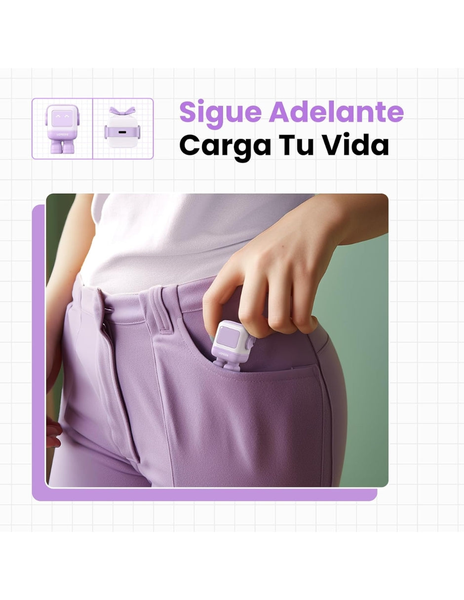 Cargador UGREEN Nexode 65W  Tipo C Carga Rápida GaNRobot color lila
