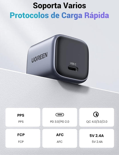 UGREEN Nexode Mini Cargador USB C 30W GAN Gris