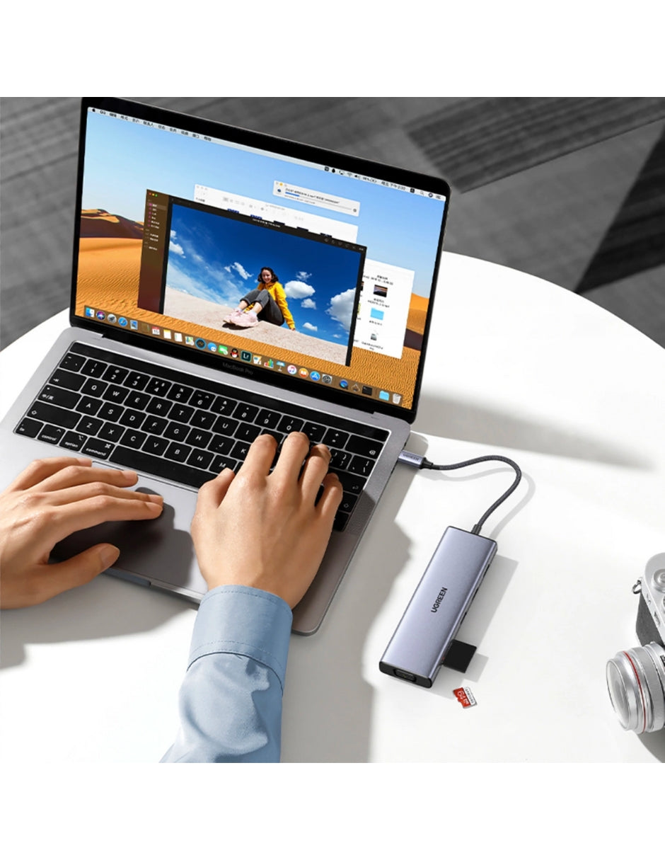 HUB 9 en 1 UGREEN 3 USB-A, 1 USB-C, 1 HDMI 4K/60hz, SD/TFT, Ethernet y VGA